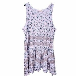 LOGO Lavish Lavender Floral Top Lace Accent Boho Cottage Sleeveless Western‎ 28W
